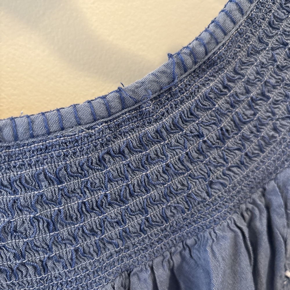 Smocked Neck Womens Blue Cotton Flower Cottagecore dress Large - Picture 6 of 6